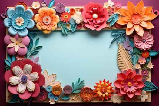 Background of multi-colored flowers cut out of paper.