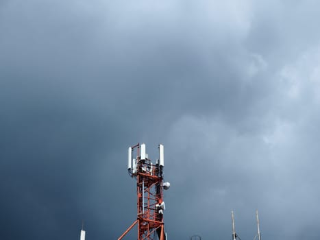 Telecommunication tower with copy space.Digital wireless connection system.Development of communication systems in urban areas.Modern Business Communication Concept.Antenna.