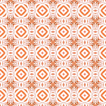 Ikat repeating swimwear design. Orange wondrous boho chic summer design. Textile ready magnetic print, swimwear fabric, wallpaper, wrapping. Watercolor ikat repeating tile border.