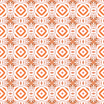 Ikat repeating swimwear design. Orange wondrous boho chic summer design. Textile ready magnetic print, swimwear fabric, wallpaper, wrapping. Watercolor ikat repeating tile border.