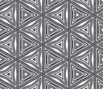 Ethnic hand painted pattern. Black symmetrical kaleidoscope background. Summer dress ethnic hand painted tile. Textile ready admirable print, swimwear fabric, wallpaper, wrapping.