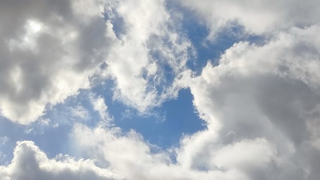 blue sky, white clouds background spring nature weather atmosphere. High quality photo