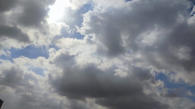 blue sky, white clouds background spring nature weather atmosphere. High quality photo