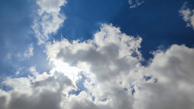 blue sky, white clouds background spring nature weather atmosphere. High quality photo