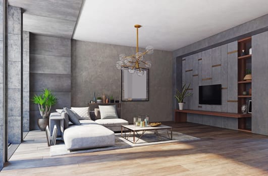 modern living room of an apartment interior. 3d rendering design concept