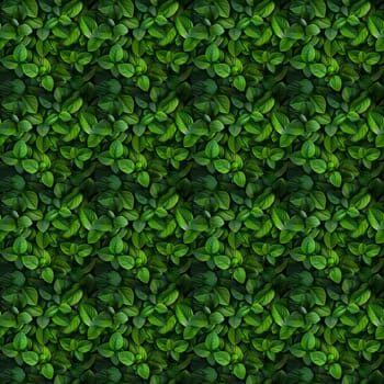 Seamless texture of lush green leaves in full frame, perfect for nature-themed background or wallpaper.
