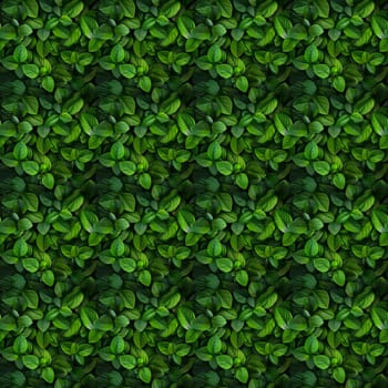 Seamless texture of lush green leaves in full frame, perfect for nature-themed background or wallpaper.