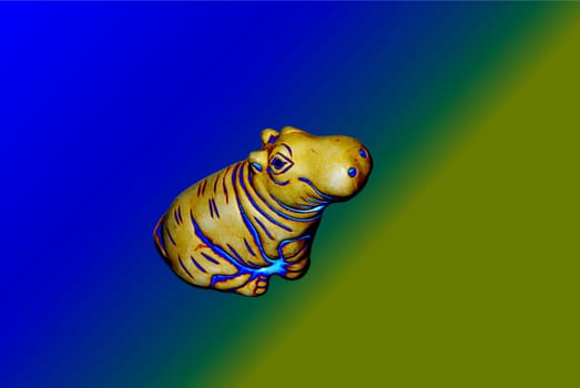Image of a hippopotamus, on a blue and yellow background.