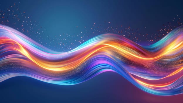 A colorful bright and vibrant wave of light with a blue background. The wave appears to be moving and flowing.