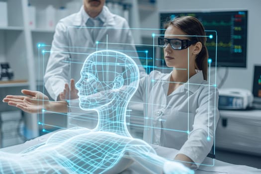Medical professional conducts advanced technology interface examination, highlighting innovation in healthcare and medicine. Generative AI