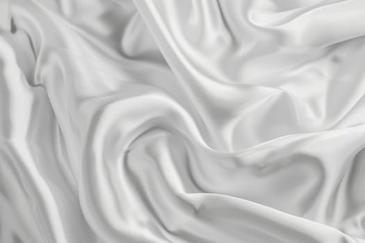 Close-up of elegant white silk fabric texture with soft abstract waves, ideal for backgrounds and luxury design concepts.