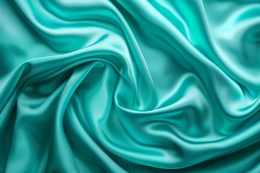 Luxurious turquoise silk fabric texture with soft folds creating an elegant abstract background for design projects