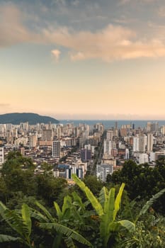 Sunset over the skyline of Santos, SP, Brazil. April 3 2024.