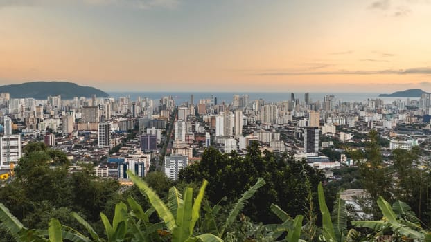 Sunset over the skyline of Santos, SP, Brazil. April 3 2024.