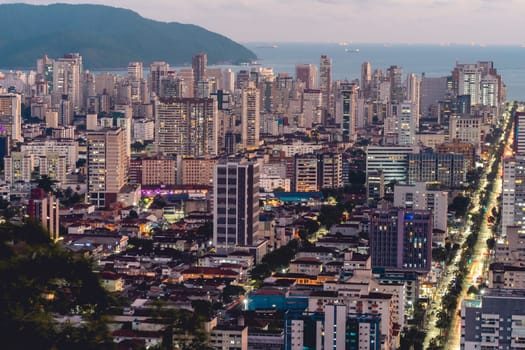 Evening shot of the skyline of Santos, SP, Brazil. April 3 2024.