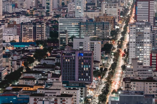 Evening shot of the skyline of Santos, SP, Brazil. April 3 2024.