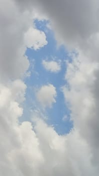 Blue gray light sky nature white clouds whether background, sun face . High quality photo