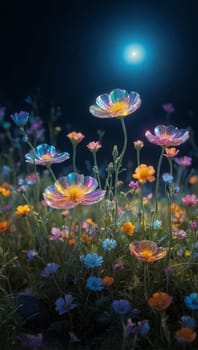 Magical night flowers. AI generated