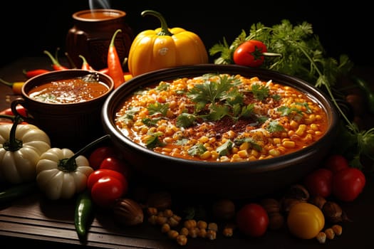 Traditional Latin American dish locro beautifully served on table