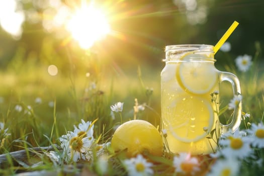 Two glasses of lemonade with a slice of lemon in each.