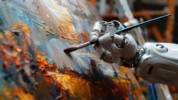 A robot is painting a picture with a brush.