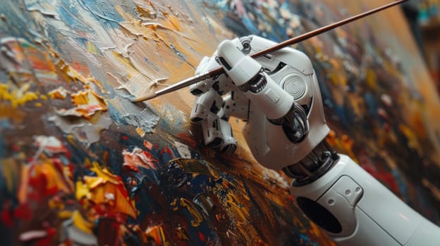 A robot is painting a picture with a brush.