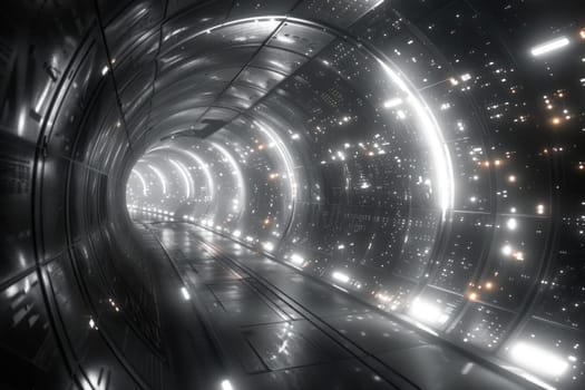 A long, narrow tunnel with a shiny, metallic surface.