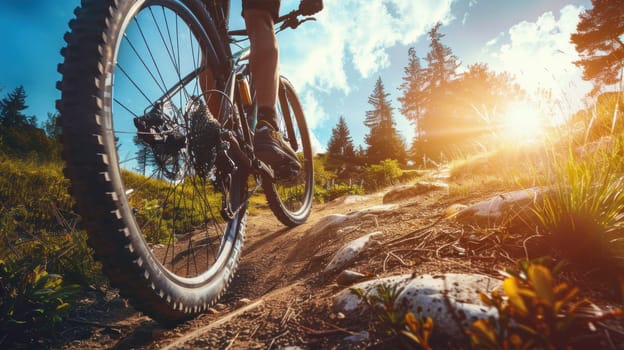 A person is riding a bike on a rocky mountain trail.