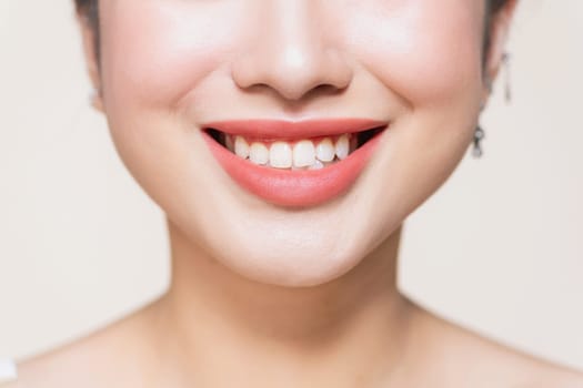 Beautiful young woman's full lips close-up, perfect skincare concept