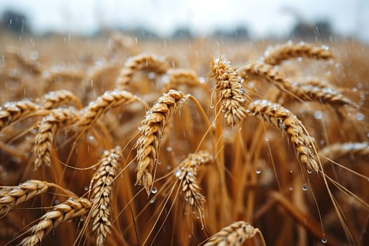 Close-up of ears of grain against a blurred wheat field.