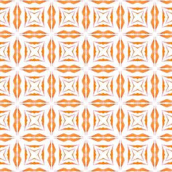 Ikat repeating swimwear design. Orange energetic boho chic summer design. Textile ready delightful print, swimwear fabric, wallpaper, wrapping. Watercolor ikat repeating tile border.