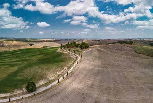 Typical Tuskany landscape with small road and cypress tree