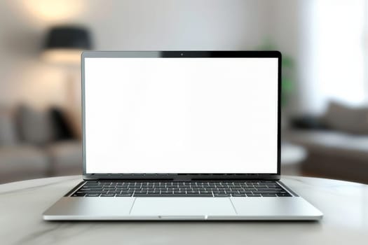 Laptop mockup with modern background and white screen. Generative AI.