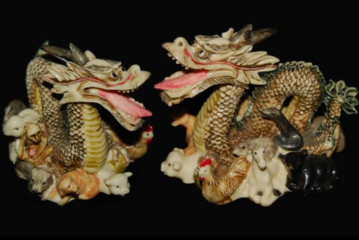 The dragon is surrounded by 11 animals symbolizing the signs of the zodiac.