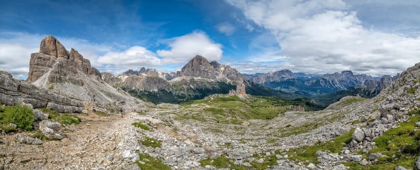 nuvolau five towers mountain in dolomites panorama landscape from top