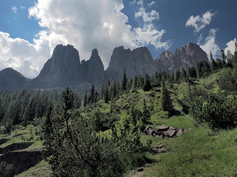 dolomites mountains badia valley view panorama landscape