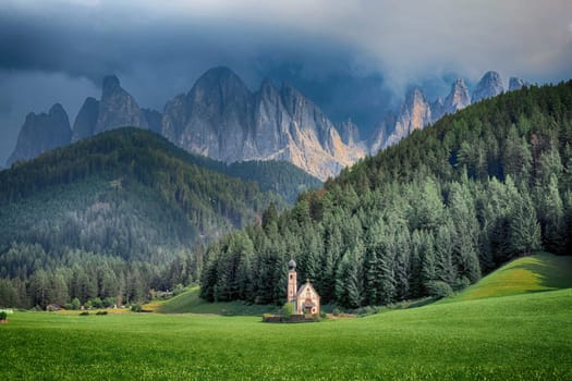 ranui church in south tyrol funes valley dolomites italy view