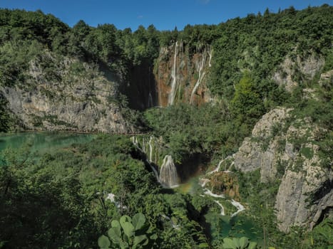 A Summer view of water lakes and beautiful waterfalls in Plitvice Lakes National Park, Croatia