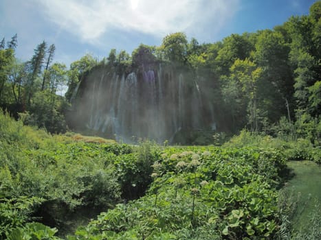 A Summer view of water lakes and beautiful waterfalls in Plitvice Lakes National Park, Croatia