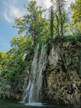 A Summer view of water lakes and beautiful waterfalls in Plitvice Lakes National Park, Croatia