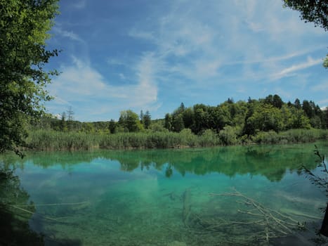 A Summer view of water lakes and beautiful waterfalls in Plitvice Lakes National Park, Croatia