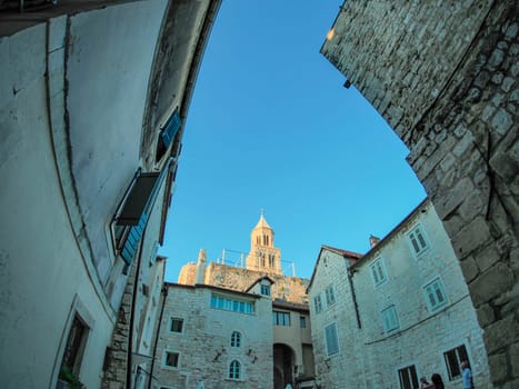 Split croatia, old town palace of the Roman Emperor Diocletian at sunset