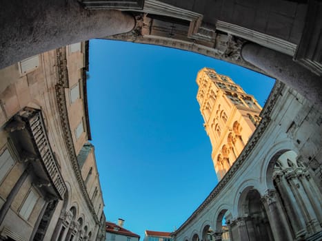 Split croatia, old town palace of the Roman Emperor Diocletian at sunset