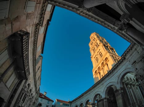 Split croatia, old town palace of the Roman Emperor Diocletian at sunset