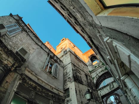 Split croatia, old town palace of the Roman Emperor Diocletian at sunset