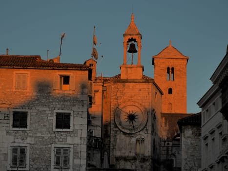 Split croatia, old town palace of the Roman Emperor Diocletian at sunset