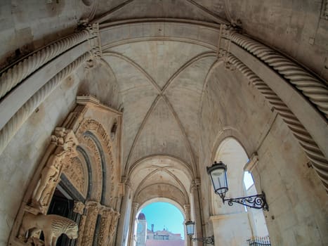 Trogir medieval town in Dalmatia Croatia UNESCO World Heritage Site Old city and building detail.