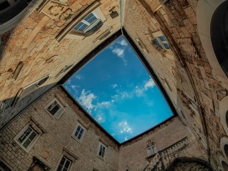 Loggia of Trogir medieval town in Dalmatia Croatia UNESCO World Heritage Site Old city and building detail.