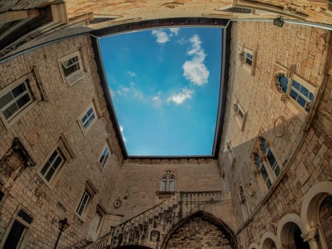 Loggia of Trogir medieval town in Dalmatia Croatia UNESCO World Heritage Site Old city and building detail.