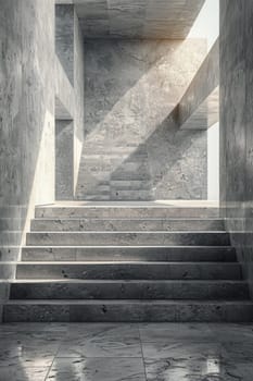 A stairway leading to a room with concrete walls and stairs